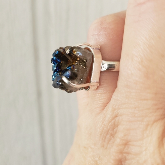 New Titanium Druzy 925 Silver Ring. - Picture 2 of 9